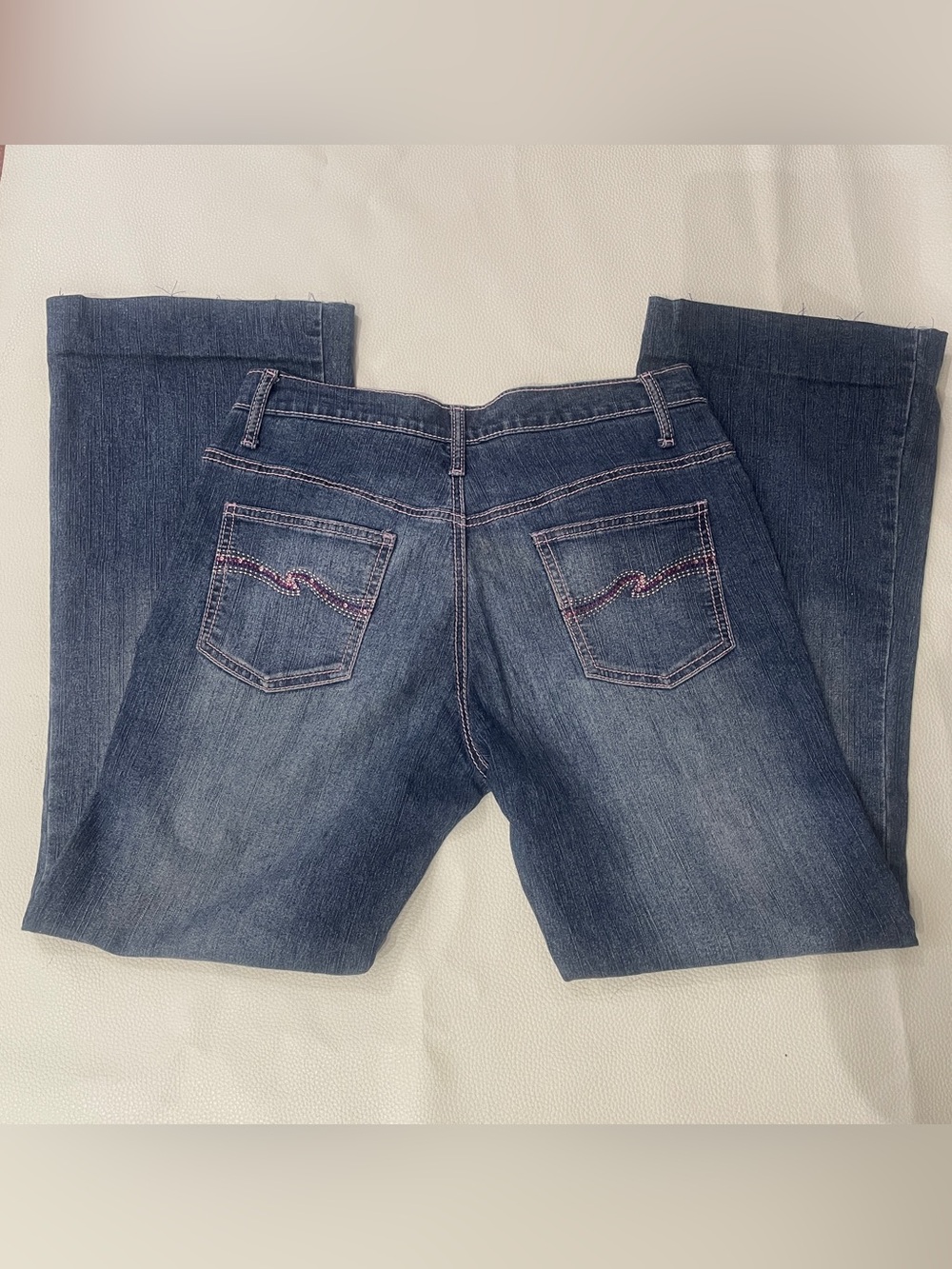 R4R rave jeans Flare Pink trim and rhinestones